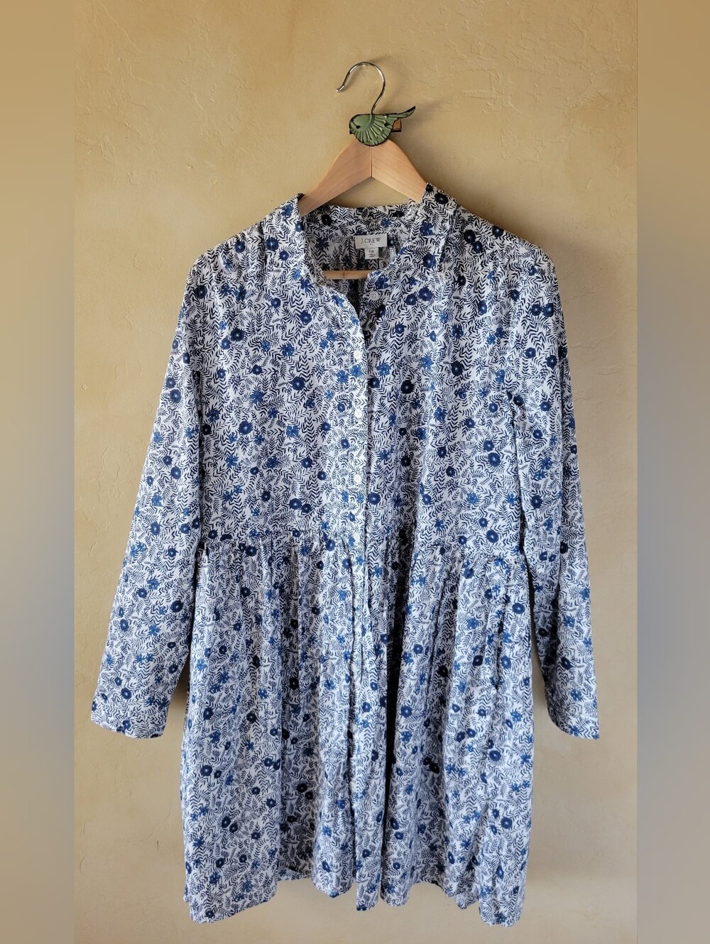 J. Crew Blue & White Floral Button-Front Women's Dress Sz 14